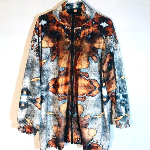 Tie Dye Silver Brown Zip Up Fleece Soft Velour Jacket Synchilla Size Extra Large - Picture 4 of 13